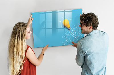 Beschrijfbaar magneetbord van glas met design Tekening van een gloeilamp