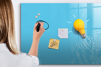 Beschrijfbaar magneetbord van glas met design Tekening van een gloeilamp