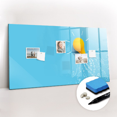 Beschrijfbaar magneetbord van glas met design Tekening van een gloeilamp