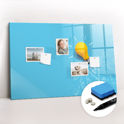 Beschrijfbaar magneetbord van glas met design Tekening van een gloeilamp