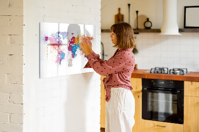 Uitwisbaar glazen planbord met magnetische functie Wereldkaart