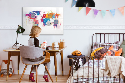 Uitwisbaar glazen planbord met magnetische functie Wereldkaart