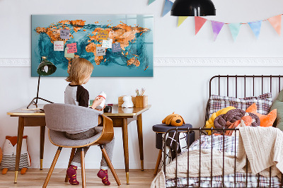 Magnetisch planbord voor de muur van bedrukt glas Abstracte wereldkaart