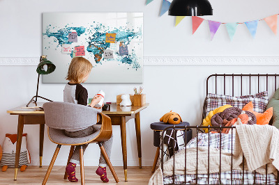 Uitwisbaar glazen planbord met magnetische functie Waterkaart van de wereld