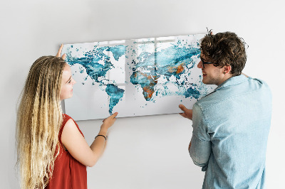 Uitwisbaar glazen planbord met magnetische functie Waterkaart van de wereld