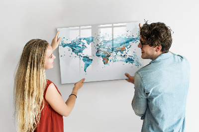 Uitwisbaar glazen planbord met magnetische functie Waterkaart van de wereld