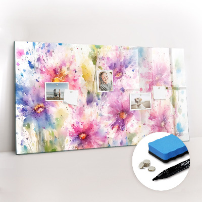 Beschrijfbaar magneetbord van glas met design Geschilderde bloemen