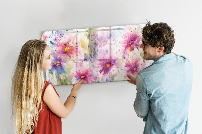 Beschrijfbaar magneetbord van glas met design Geschilderde bloemen