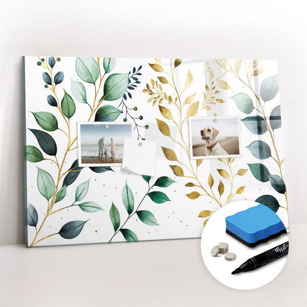 Uitwisbaar glazen planbord met magnetische functie Plantenbladerenpatroon