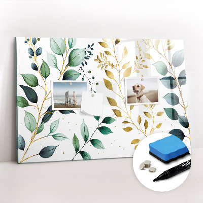 Uitwisbaar glazen planbord met magnetische functie Plantenbladerenpatroon