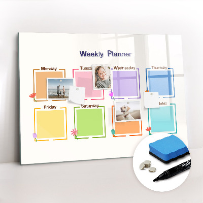 Uitwisbaar glazen planbord met magnetische functie Wekelijkse planner