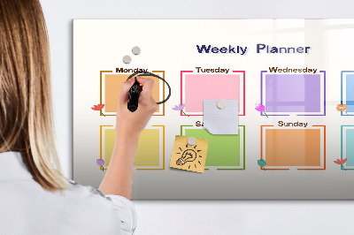 Uitwisbaar glazen planbord met magnetische functie Wekelijkse planner