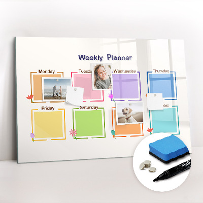 Uitwisbaar glazen planbord met magnetische functie Wekelijkse planner