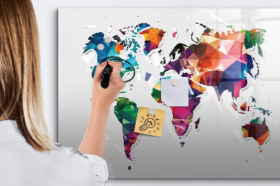 Magnetisch planbord voor de muur van bedrukt glas Driehoek wereldkaart
