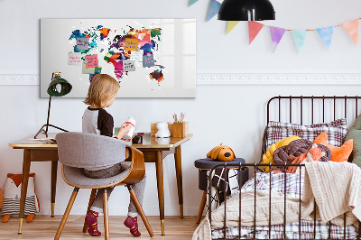 Magnetisch planbord voor de muur van bedrukt glas Driehoek wereldkaart