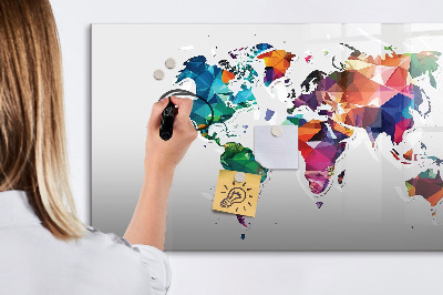 Magnetisch planbord voor de muur van bedrukt glas Driehoek wereldkaart