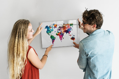 Magnetisch planbord voor de muur van bedrukt glas Driehoek wereldkaart