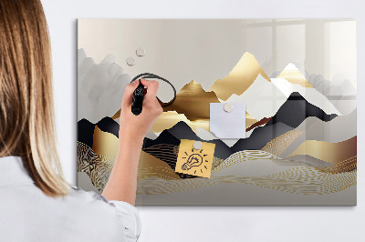 Beschrijfbaar magneetbord van glas met design Bergen abstractie
