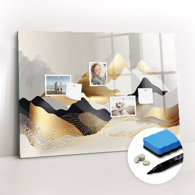 Beschrijfbaar magneetbord van glas met design Bergen abstractie