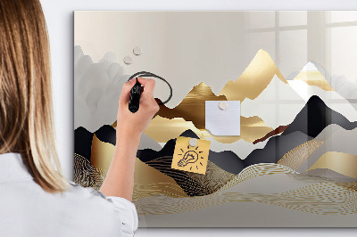 Beschrijfbaar magneetbord van glas met design Bergen abstractie