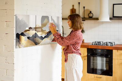 Beschrijfbaar magneetbord van glas met design Bergen abstractie