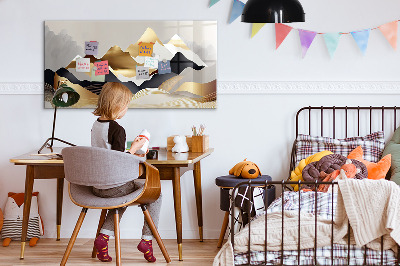 Beschrijfbaar magneetbord van glas met design Bergen abstractie