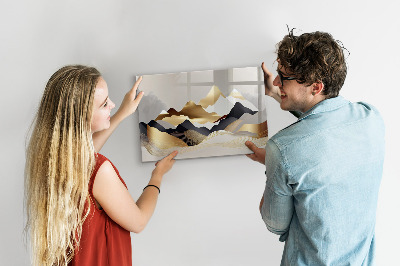 Beschrijfbaar magneetbord van glas met design Bergen abstractie