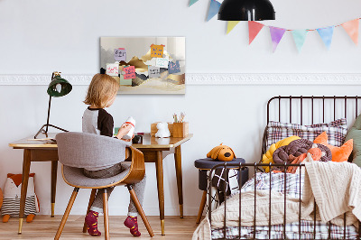 Beschrijfbaar magneetbord van glas met design Bergen abstractie