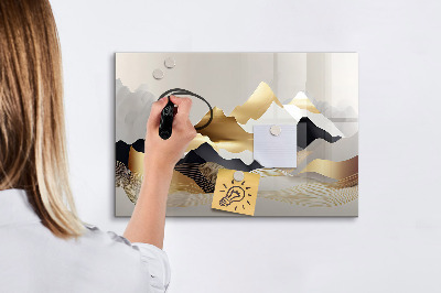Beschrijfbaar magneetbord van glas met design Bergen abstractie