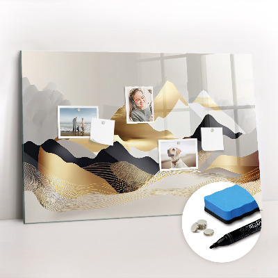 Beschrijfbaar magneetbord van glas met design Bergen abstractie