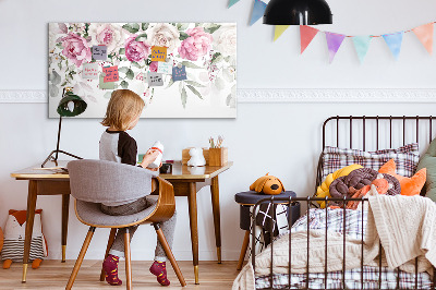 Beschrijfbaar magneetbord van glas met design Aquarelrozen