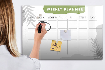 Beschrijfbaar magneetbord van glas met design Weekplan