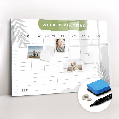 Beschrijfbaar magneetbord van glas met design Weekplan