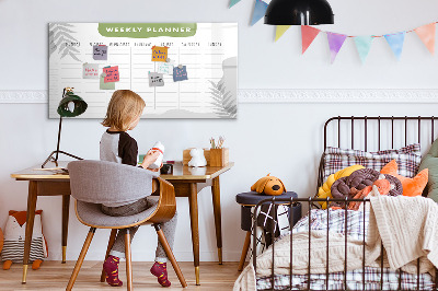 Beschrijfbaar magneetbord van glas met design Weekplan