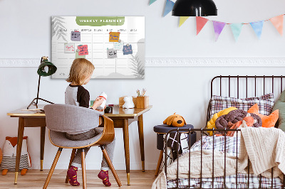 Beschrijfbaar magneetbord van glas met design Weekplan