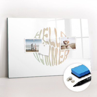 Beschrijfbaar magneetbord van glas met design Hallo zomer