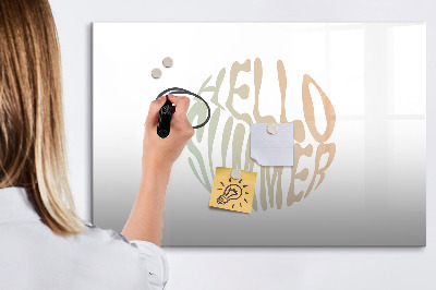 Beschrijfbaar magneetbord van glas met design Hallo zomer