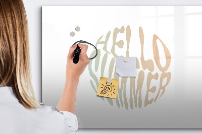 Beschrijfbaar magneetbord van glas met design Hallo zomer
