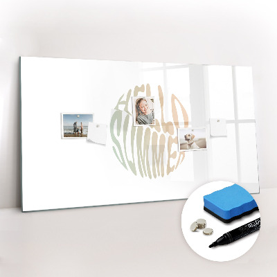 Beschrijfbaar magneetbord van glas met design Hallo zomer