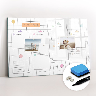 Beschrijfbaar magneetbord van glas met design Weekplan