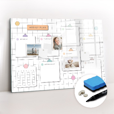 Beschrijfbaar magneetbord van glas met design Weekplan