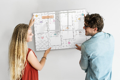 Beschrijfbaar magneetbord van glas met design Weekplan