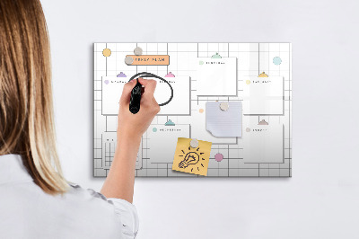 Beschrijfbaar magneetbord van glas met design Weekplan