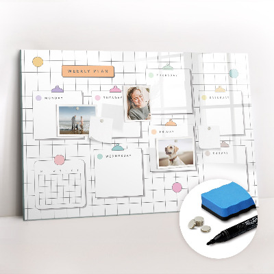 Beschrijfbaar magneetbord van glas met design Weekplan