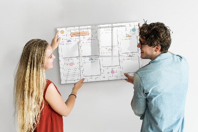 Beschrijfbaar magneetbord van glas met design Weekplan