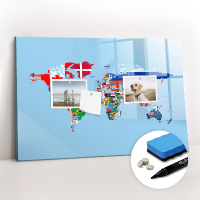 Uitwisbaar glazen planbord met magnetische functie Vlagkaart