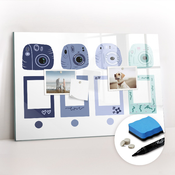Beschrijfbaar magneetbord van glas met design Polaroid-frames