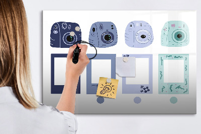 Beschrijfbaar magneetbord van glas met design Polaroid-frames