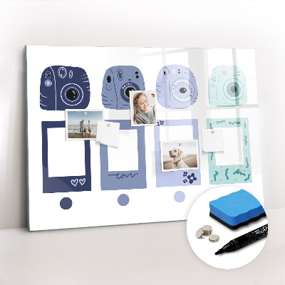 Beschrijfbaar magneetbord van glas met design Polaroid-frames