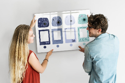 Beschrijfbaar magneetbord van glas met design Polaroid-frames